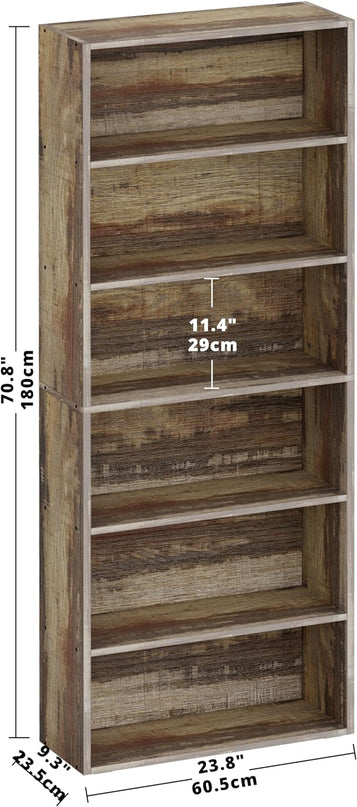 IRONCK Bookshelves and Bookcases Floor Standing 6 Tier Display Storage Shelves 70in Tall Bookcase Home Decor Furniture for Home Office, Living Room, Bed Room - LeafyLoom