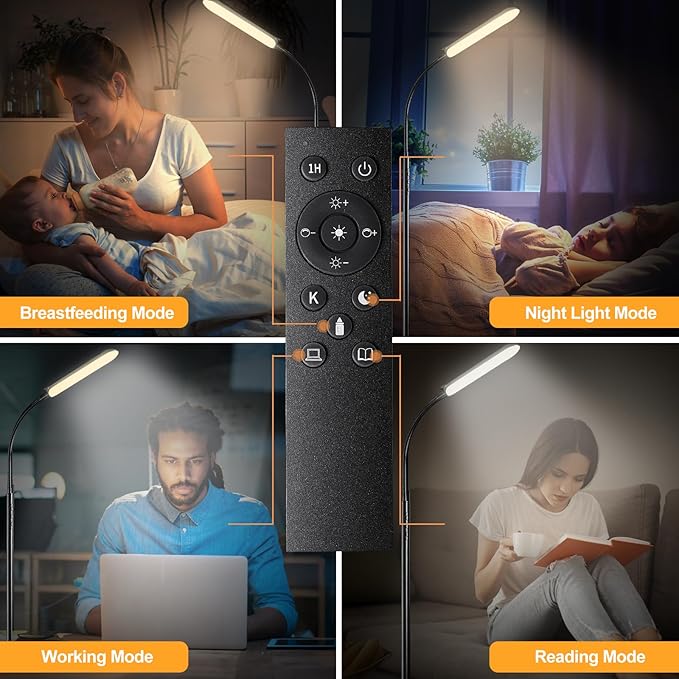[2024 New] Floor Lamp, 18W 1800LM Super Bright LED Light Lamp with Remote & Works with Smart Plug, Dimmable Timing Eye Caring Reading Light Modern Standing Floor Lamp for Living Room Bedroom Office - LeafyLoom