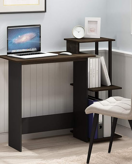 Furinno Efficient Home Laptop Notebook Computer Desk with Square Shelves, Columbia Walnut/Brown - LeafyLoom