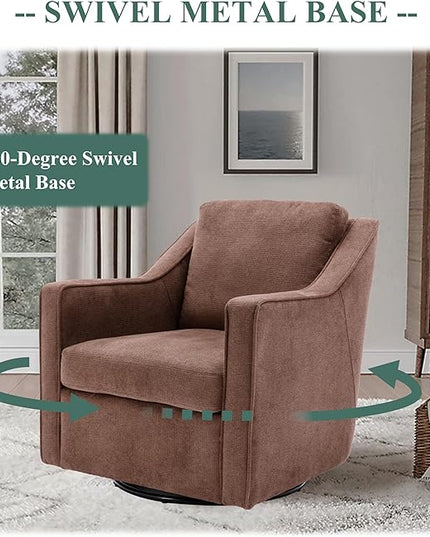 COLAMY 360° Swivel Accent Chair Set of 2, Upholstered Fabric Leisure Armchair with Lumbar Pillow for Living Room Bedroom Home Office, Brown - LeafyLoom