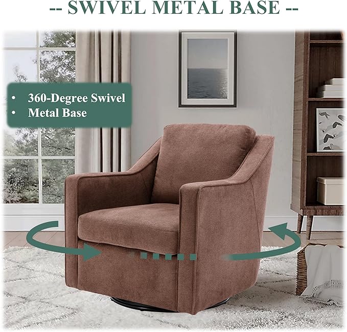 COLAMY 360° Swivel Accent Chair Set of 2, Upholstered Fabric Leisure Armchair with Lumbar Pillow for Living Room Bedroom Home Office, Brown - LeafyLoom