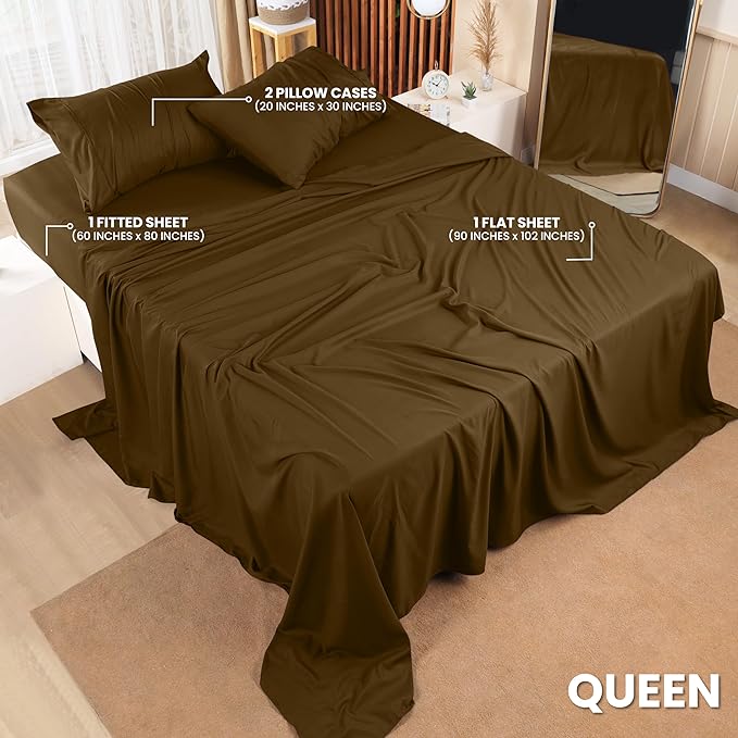 Utopia Bedding Queen Bed Sheets Set - 4 Piece Bedding - Brushed Microfiber - Shrinkage and Fade Resistant - Easy Care (Queen, Mocha) - LeafyLoom