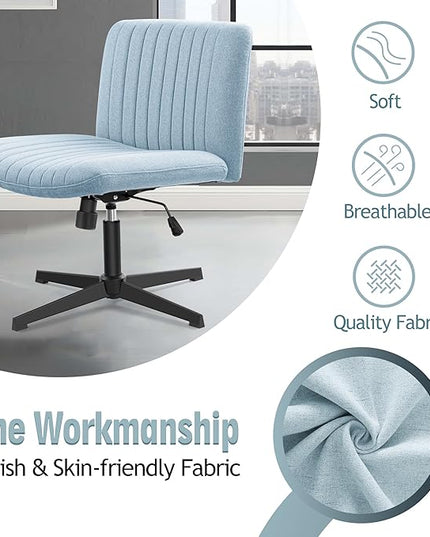 Armless Office Chair no Wheels, Ergonomic Wide Seat Swivel Desk Chair, Height Adjustable Cross Legged Comfortable Computer Chair for Living Room, Vanity Accent Chair LightBlue - LeafyLoom