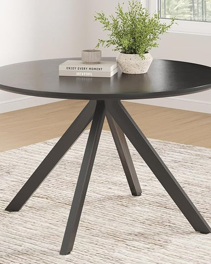 Farini Black Dining Table for 4-6 Person,47" Round Wooden Dining Tabletop and Metal Frame for Home Kitchen Dining Desk (47 inch,120cm) - LeafyLoom