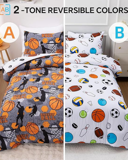 Btargot 3 Piece Grey Geometric Basketball Comforter Set Twin for Boys Teens, 3D Sports Bedding,Soft Microfiber Reversible Quilt with 2 Matching Pillow Shams, Yellow - LeafyLoom