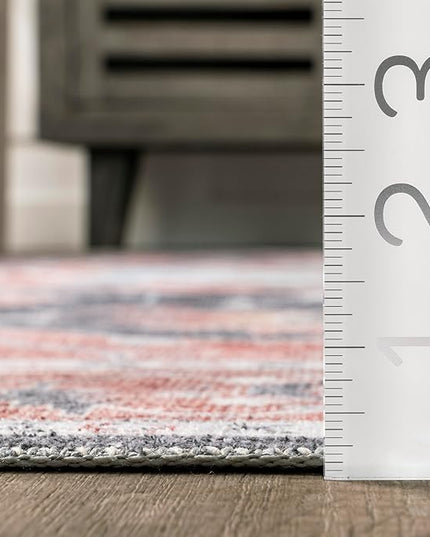 nuLOOM Jay Persian Medallion Machine Washable Ultra Thin Area Rug, 5' x 8', Red - LeafyLoom