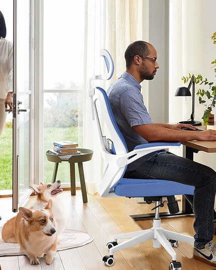 Office Chair with 350LBS Capacity,Ergonomic Comfy Home Desk Chair,High Back Gaming Chair with Wheels,Mesh Computer Chair,Lumbar Support, Adjustable Headrest,Flip-up Armrest - LeafyLoom