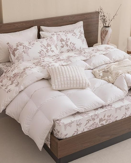 QSH Floral Egyptian Cotton Sheets King Size - Flower Bedding Sheets Botanical Pattern Printed Bedding King Size Bed Sheets 17.5" Extra Deep Pocket 4pcs - LeafyLoom