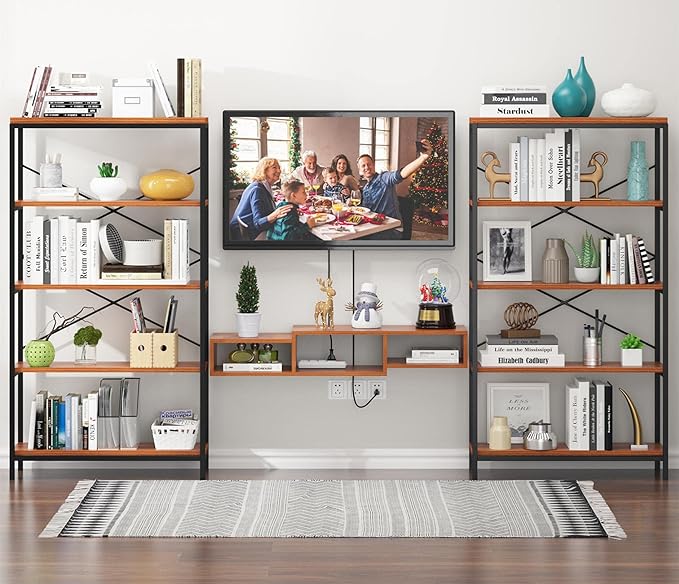Himimi Industrial Bookshelf 5-Tier, Bookcase 58" H Ladder Shelf, Storage Shelves Rack Shelf Unit, Accent Furniture Metal Frame, Home Office Furniture for Bathroom, Living Room, Vintage Brown - LeafyLoom