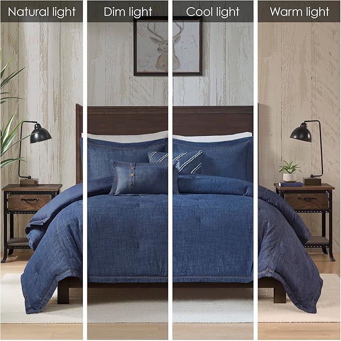 Woolrich Rustic Lodge Cabin Comforter Set - All Season Down Alternative Warm Bedding Layer and Matching Shams, Oversized Queen, Perry, Denim Blue - LeafyLoom