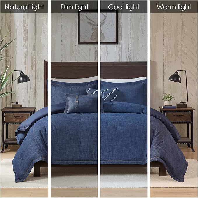Woolrich Rustic Lodge Cabin Comforter Set - All Season Down Alternative Warm Bedding Layer and Matching Shams, Oversized King, Perry, Denim Blue - LeafyLoom