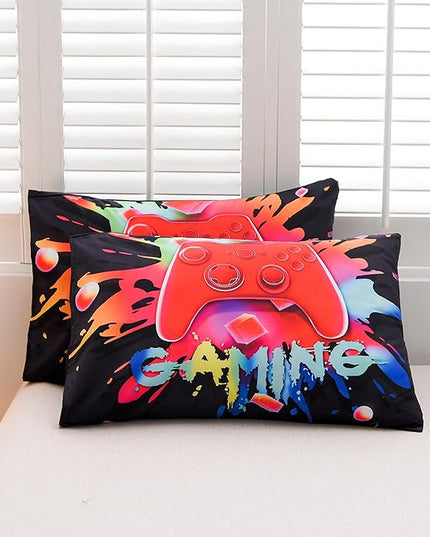 Aimuan Gaming Comforter Sets for Boys Kids Bedding Sets Video Games Console Action Buttons Novelty Colorful Game Gamepad Controller Modern Gamer Room Decor Home Quilt Set (Twin, Black) - LeafyLoom