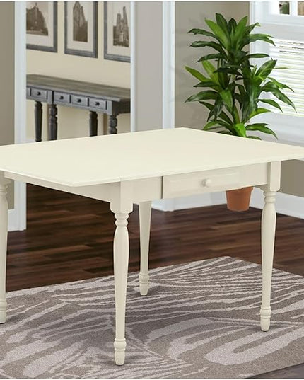 East West Furniture Monza Dining Rectangle Wooden Table Top with Dropleaf & Stylish Legs, 36x54 Inch, Linen White - LeafyLoom