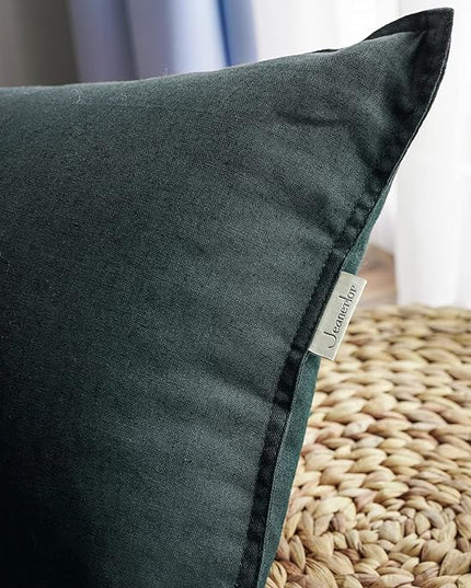 Jeanerlor Set of 2 20"x20" Pillowcase Cousion Cover Decor Cotton Linen with Unique Design to Embellish Balcony/Reception,(50 x 50cm), Dark Green - LeafyLoom