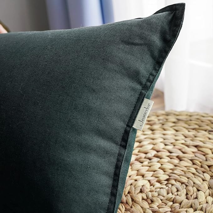Jeanerlor Set of 2 20"x20" Pillowcase Cousion Cover Decor Cotton Linen with Unique Design to Embellish Balcony/Reception,(50 x 50cm), Dark Green - LeafyLoom