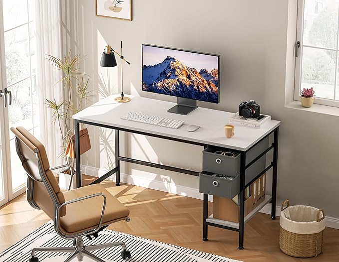 HOMIDEC Office Desk, Computer Desk with Drawers 47" Study Writing Desks for Home with Storage Shelves, Desks & Workstations for Home Office Bedroom - LeafyLoom