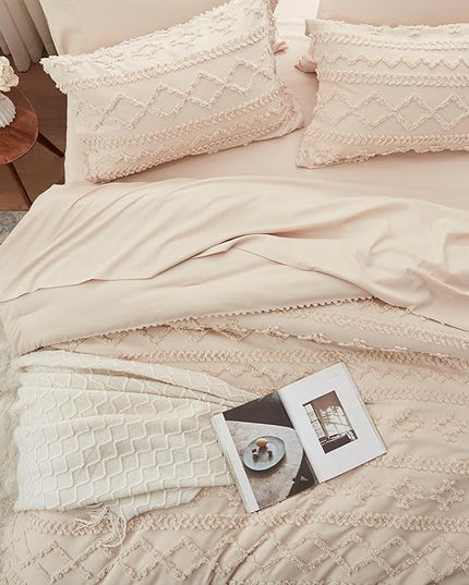 Anluoer Twin Comforter Set 5 Pieces, Beige Tufted Bed in a Bag with comforters and sheets, All Season Bedding Sets with 1 Comforter, 1 PillowShams, 1 Pillowcases, 1 Flat Sheet, 1 Fitted Sheet - LeafyLoom