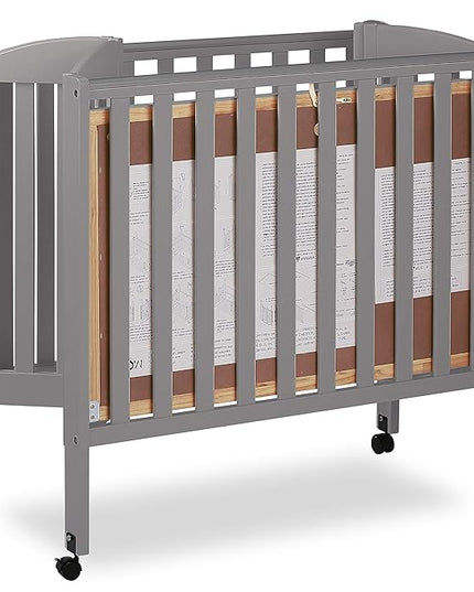 3 in 1 Portable Folding Stationary Side Crib in Steel Grey, Greenguard Gold Certified, Safety Wheels with Locking Casters, Convertible, 3 Mattress Heights - LeafyLoom