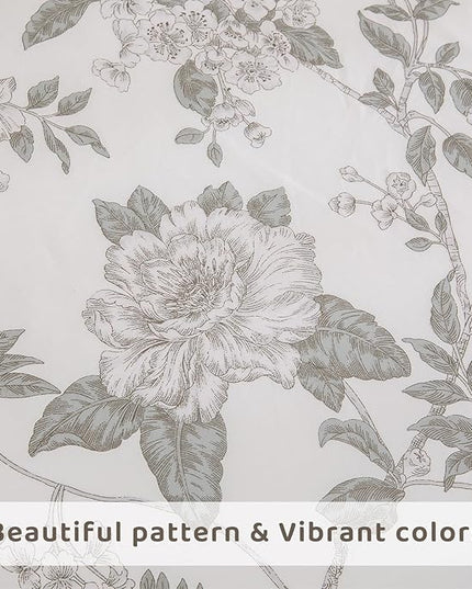 QSH Floral Egyptian Cotton Sheets Queen Size - Green Botanical Elegant Flower Pattern Printed Bedding Sheets Queen Size Bed Extra Soft and Breathable 4pcs Deep Pockets Bed Sheets - LeafyLoom