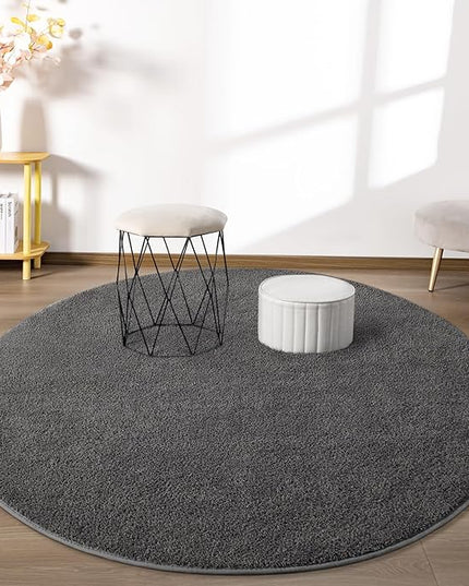 Round Area Rugs for Bedroom Living Room, 5x5 Dark Grey Super Soft Comfy Thickened Memory-Foam Indoor Circle Carpet, Modern Aesthetic Minimalist Carpet for Boys Girls Adults Nursery Home Décor - LeafyLoom
