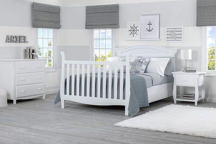 Delta Children Lancaster 4-in-1 Convertible Baby Crib, Bianca White + Serta Perfect Slumber Dual Sided Recycled Fiber Core Crib and Toddler Mattress (Bundle) - LeafyLoom
