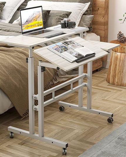 SDHYL 31.5 inches Movable Laptop Desk with Mouse Board Adjustable Height and Angle Anti-Slip Workstation Home Office Desk with Tablet Slot Portable Student Desk, White Maple, S7-ZS-101-2MP-US - LeafyLoom