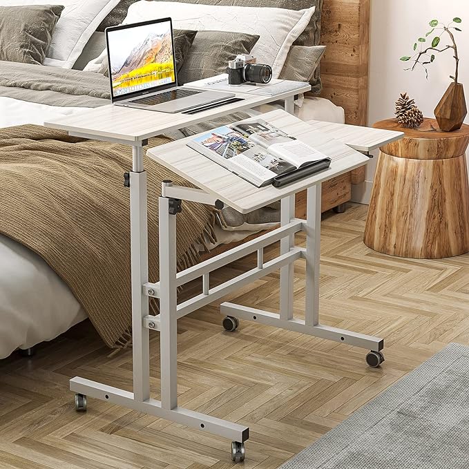 SDHYL 31.5 inches Movable Laptop Desk with Mouse Board Adjustable Height and Angle Anti-Slip Workstation Home Office Desk with Tablet Slot Portable Student Desk, White Maple, S7-ZS-101-2MP-US - LeafyLoom
