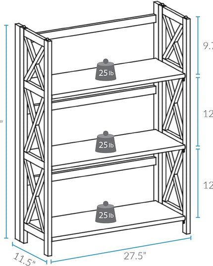 Casual Home Montego 3-Shelf White fold bookcase, 27.5" Wide - LeafyLoom