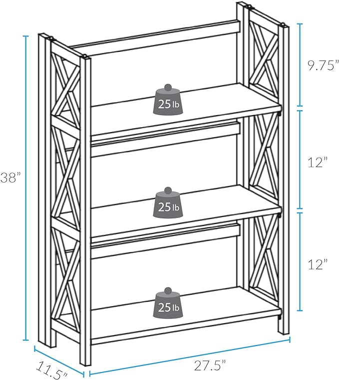 Casual Home Montego 3-Shelf White fold bookcase, 27.5" Wide - LeafyLoom