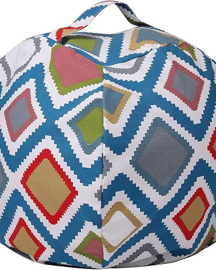 Colorful House Stuffed Animal Storage Bean Bag Chair Cover for Kids Stuffable Zipper Beanbag for Organizing Children Toys Large Canvas(38'',Square Pattern) - LeafyLoom