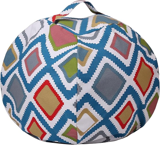 Colorful House Stuffed Animal Storage Bean Bag Chair Cover for Kids Stuffable Zipper Beanbag for Organizing Children Toys Large Canvas(26'',Square Pattern) - LeafyLoom