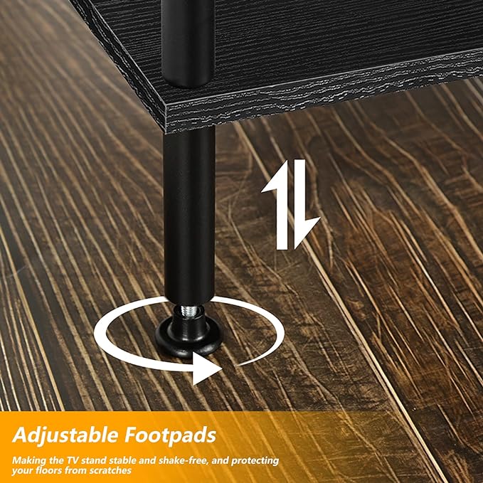 OYEAL Black Bedroom TV Stand with Storage Cabinet up to 50 inch TV, Small TV Console Table with Power Outlets 45 inch Media Entertainment Center for Living Room Bedroom - LeafyLoom