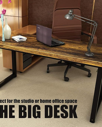 TOPSKY 59" Big Large Computer Office Desk 1.88" Thickness Desktop (Rustic Brown) - LeafyLoom