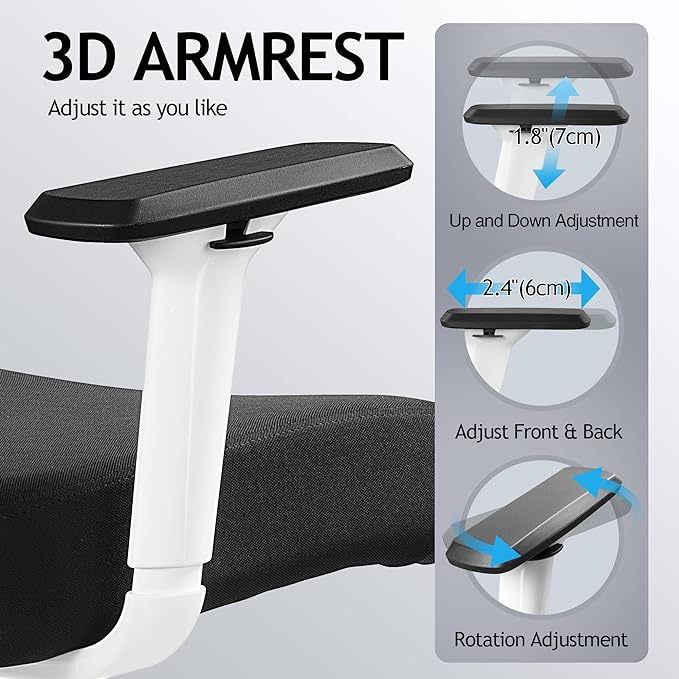 KERDOM Ergonomic Office Chair Desk Chair Comfortable Mesh Gaming Computer Swivel Rolling Chair, High Back Office Chair with Wheels, Headrest, 3D Armrest and Lumbar Support Home Office Desk Chair White - LeafyLoom