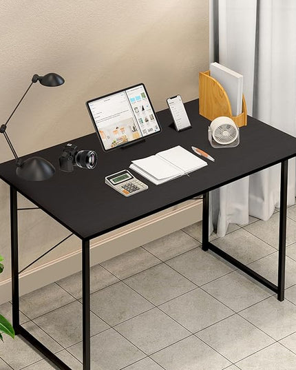 YSSOA Computer Desk Home Office Work Study Writing Modern Simple Table with Headphone Hooks, 40 Inch, Basic Black - LeafyLoom