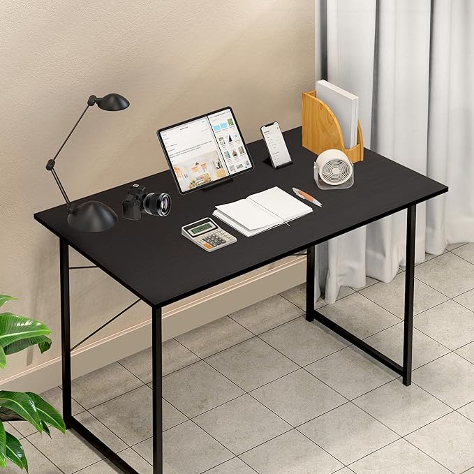 YSSOA Computer Desk Home Office Work Study Writing Modern Simple Table with Headphone Hooks, 40 Inch, Basic Black - LeafyLoom