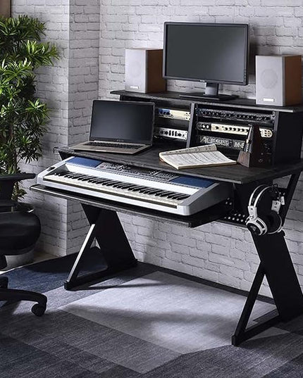 Acme Furniture Rectangular Music Desk Table with Earphone Rack, Black - LeafyLoom