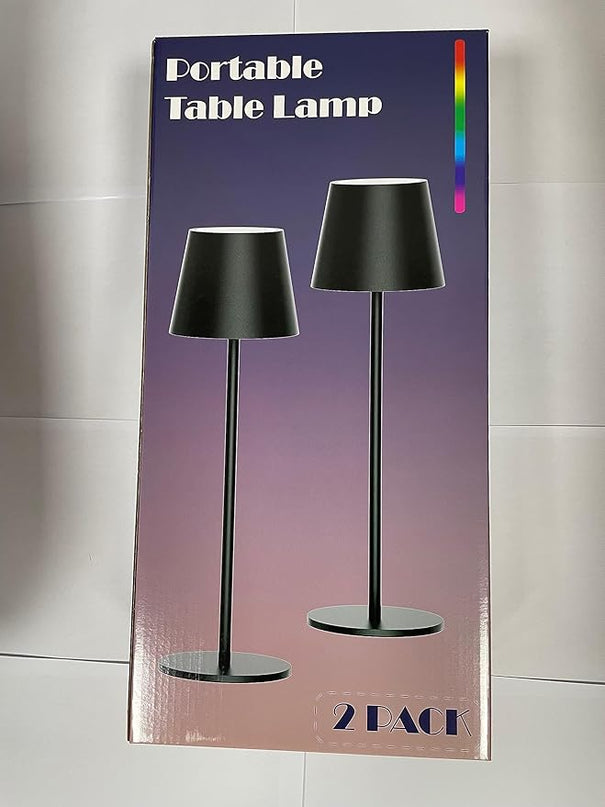 Aipsun Cordless Table Lamp RGB 2 Pack 5000mAh 3W Battery Operated Lamp Portable LED Black Rechargeable Table Lamp 3000K Stepless Dimming Touch Lamp for Home/Outdoor Waterproof - LeafyLoom