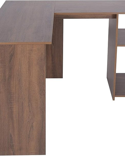 FurnitureR 47.2-Inch L-Shaped Computer Desk Home Office Study Writing Corner Gaming Table Retro Design Work Station Space-Saving for Study Room Bedroom, Walnut - LeafyLoom