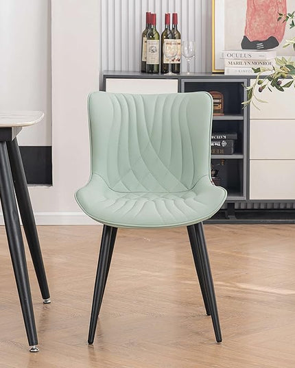 YOUTASTE Sage Green Dining Chairs Set of 2 Upholstered Mid Century Modern Kitchen Dining Room Chairs Armless Faux Leather Accent Chairs Metal Vanity Lounge Chair with Back for Bedrooms, Mint Green - LeafyLoom