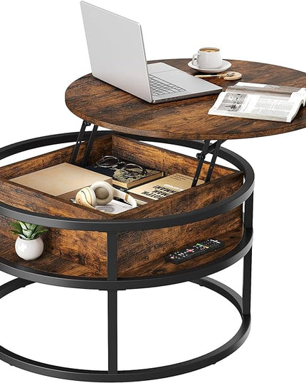 YITAHOME Round Lift Top Coffee Table, Coffee Tables for Living Room with Hidden Storage Compartment, Modern Coffee Table with Storage for Home Office,Round Center Tables Living Room,Rustic Brown - LeafyLoom