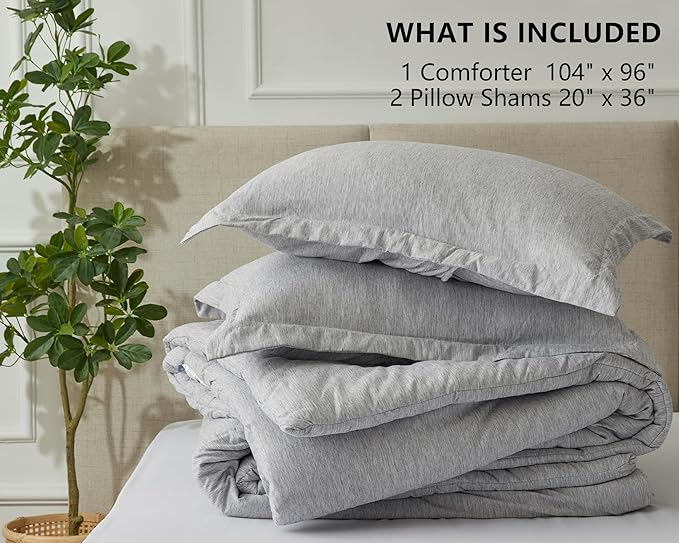 CozyLux California King Comforter Set - 3 Pieces Light Grey Soft Luxury Cationic Dyeing Cal King Comforter for All Seasons, Gray Breathable Lightweight Bedding Sets with 1 Comforter and 2 Pillow Shams - LeafyLoom