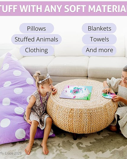 Butterfly Craze Bean Bag Chair Cover, Functional Toddler Toy Organizer, Fill with Stuffed Animals to Create a Jumbo, Comfy Floor Lounger for Boys or Girls, Stuffing Not Included, Purple Polka Dots - LeafyLoom