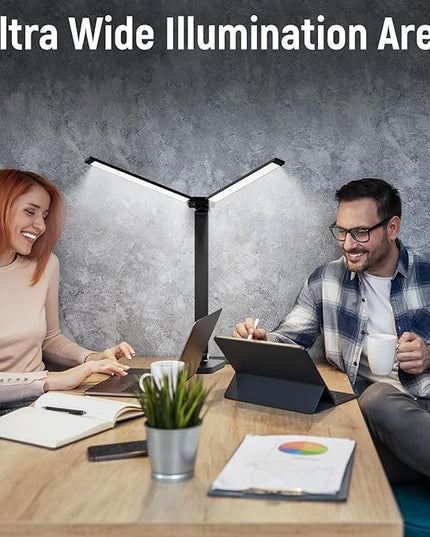 Adjustable Foldable Desk Lamp for Home Office - Double Swing Arm Bright LED Desk Light, Eye-Caring Architect Task Lamp, Touch Control Desktop Lamp Dimmable Table Desk Light for Work/Study/Craft - LeafyLoom