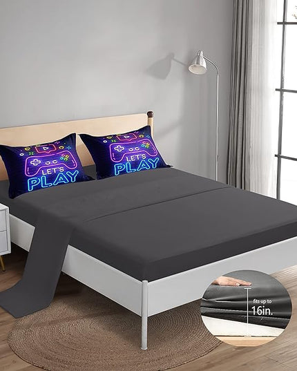 6 Pieces Gamer Bedding Set for Boys Gaming Comforter Queen Size, Game Controller Comforter for Teen 3D Gamepad Microfiber 6 Piece Bed in A Bag Kids Bedding Sets with Sheets,DJT H5030 Queen - LeafyLoom