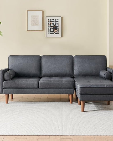 Vonanda Sectional Couch L Shaped Couch, Convertible Sectional Sofa with Reversible Chaise and Tufted Seat, Fabric Small Couch for Apartment and Small Living Space, Dark Grey - LeafyLoom