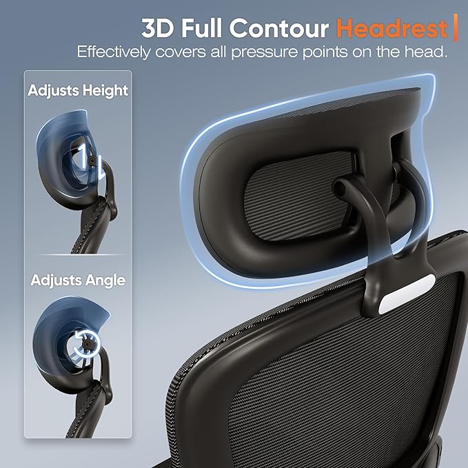 Ergonomic Office Chair, High Back Mesh Desk Chair with Adjustable Lumbar Support, 3D Flip-Up Arms, Headrest, Swivel Rolling Wheel, Big and Tall Comfy Wide Work Task Computer Gaming Chairs for Adults - LeafyLoom