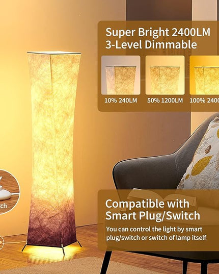 chiphy Floor Lamp, 39" Tall Standing Lamp, 3 Levels Adjustable Brightness LED Bulbs, Column Floor Light, Purple Gradient Fabric Lampshade, Home Decor for Living Room, Bedroom, Kids Room - LeafyLoom