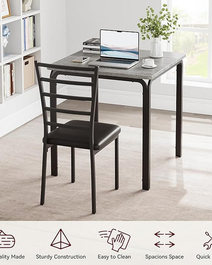 IDEALHOUSE Dining Table for 2, Small Table and Chairs Set of 2, Dinette Set for 2, Square Dinner Table Set, 3 Piece Kitchen & Dining Room Sets for Small Space (Grey, Dining Table with 2Chairs) - LeafyLoom