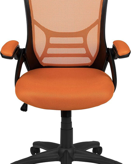 Flash Furniture Porter Mesh High Back Ergonomic Swivel Office Chair with Lumbar Support, Flip-Up Arms, Tilt Lock/Tilt Tension, Height Adjustable, Black/Black Frame - LeafyLoom